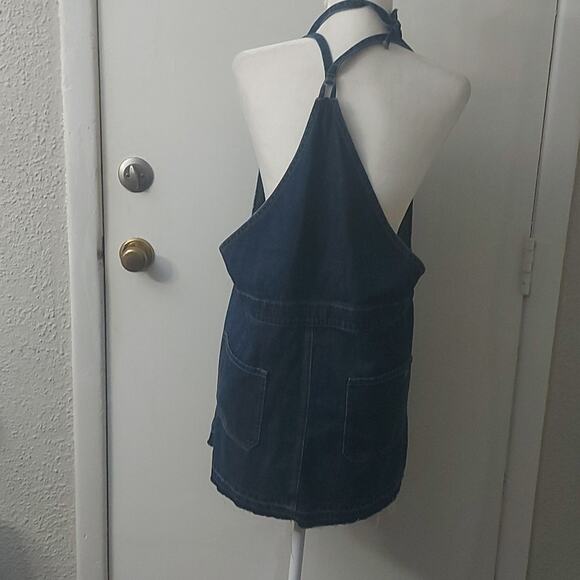 AÈ American Eagle Raw Hem Denim Halter Coverall Dress L Classic Preppy Festival - Picture 3 of 9